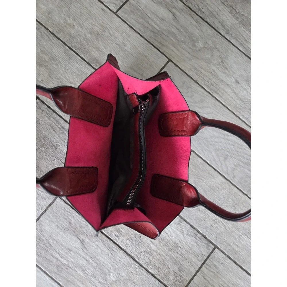Handmade Leather Handbag Hand-Painted Hawaiian Purse‎ 12×10×5 Red Artsy Boho NEW